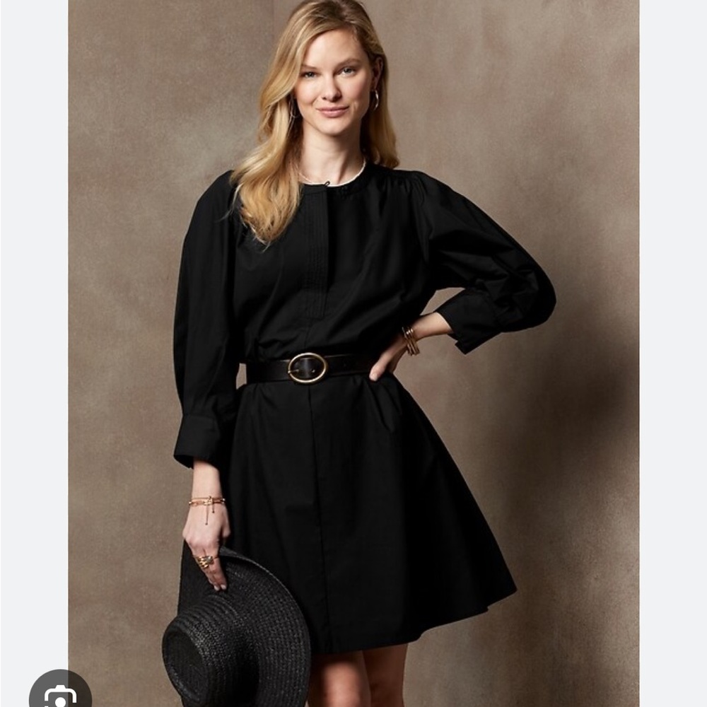 Banana Republic Black Belted Poplin Dress